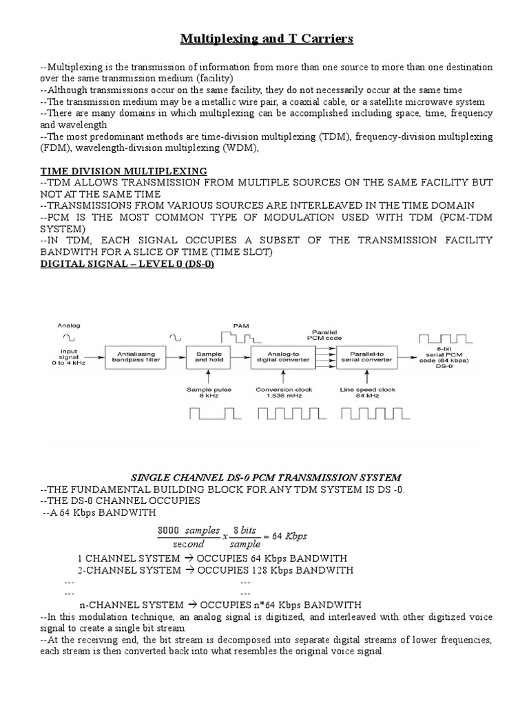 TDM and T1 Carrier Systems Explained | PDF | Multiplexing | Modulation