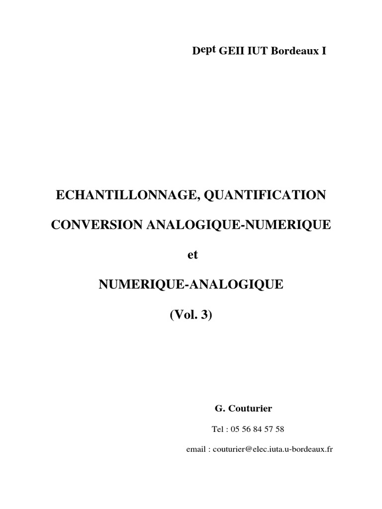 Page De Garde Petit Cahier Cc2 Cours3 Reduit | PDF | Échantillonnage (signal) | Filtre (électronique)