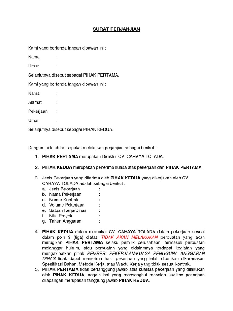 314554524 Contoh Surat Perjanjian Pinjam Nama Perusahaan Docx Docx