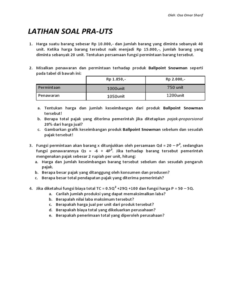 Ekonomi Matematika Soal Dan Bahasan