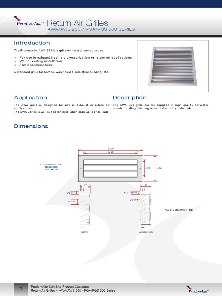 Return Air Grilles: Awa/Aws 250 / Rga/Rgs 500 Series | PDF | Decibel ...