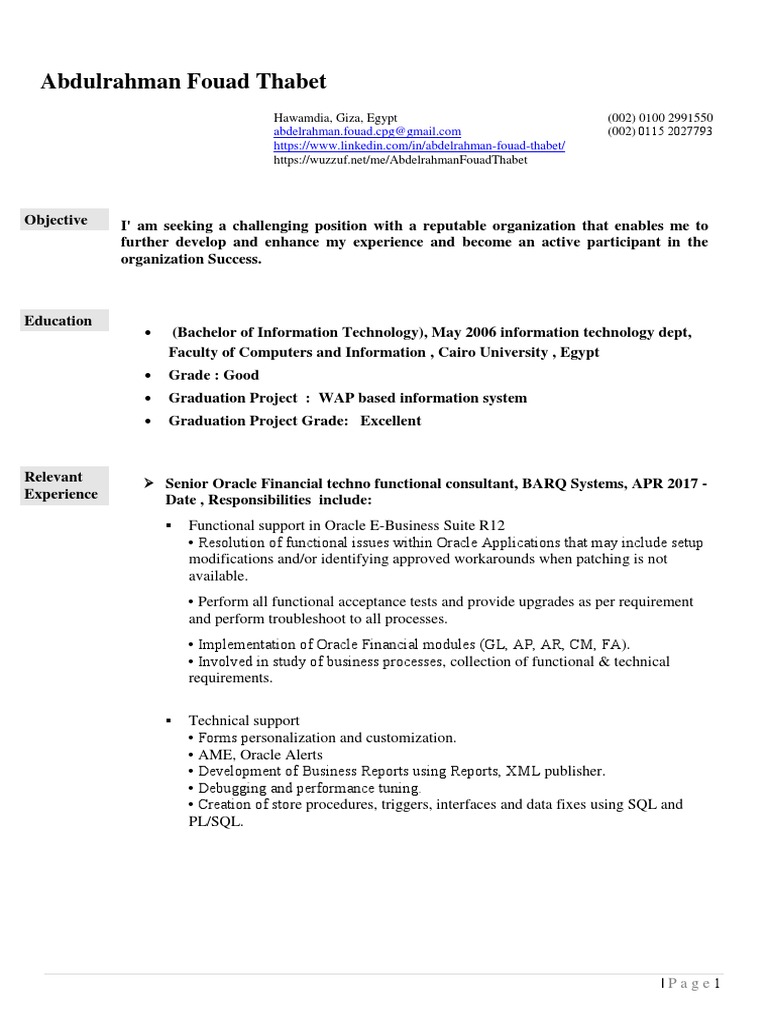 Hesham Fouad: Oracle Consultant Profile | PDF | Oracle Database | Databases
