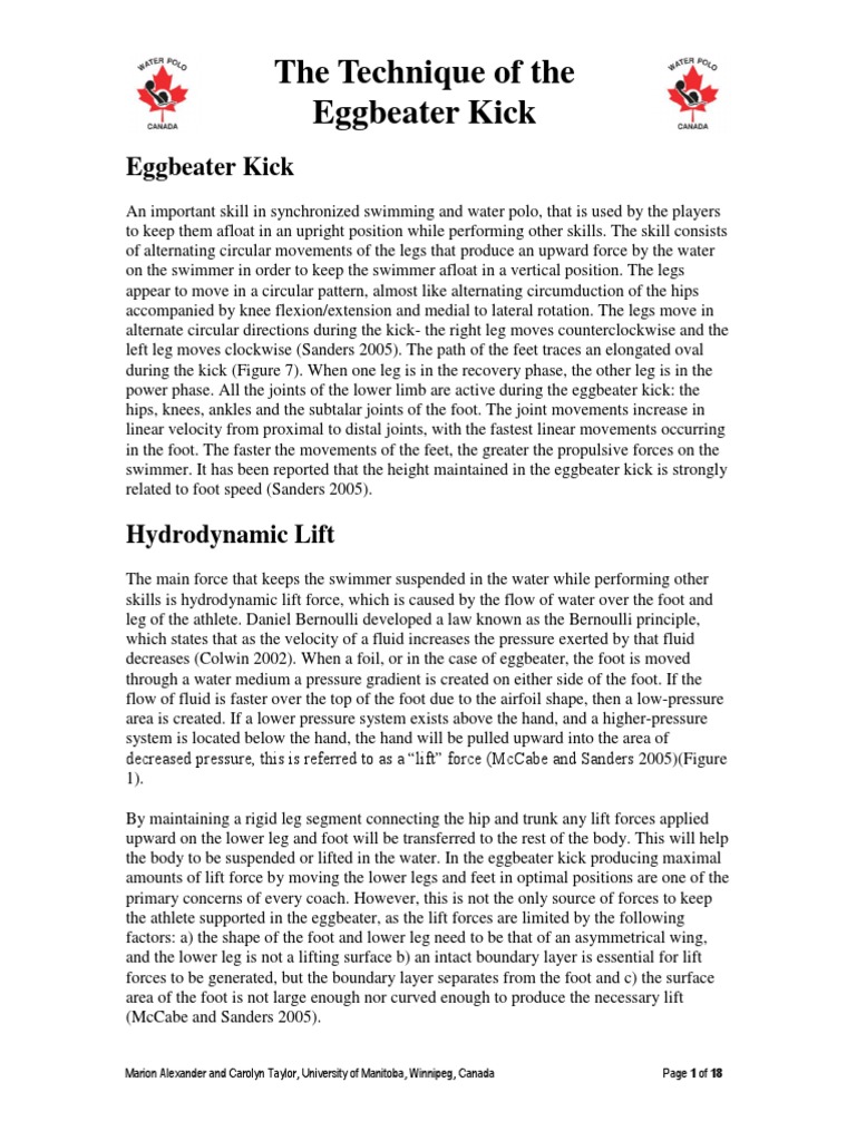 The Technique of The Eggbeater Kick PDF Buoyancy Anatomical Terms