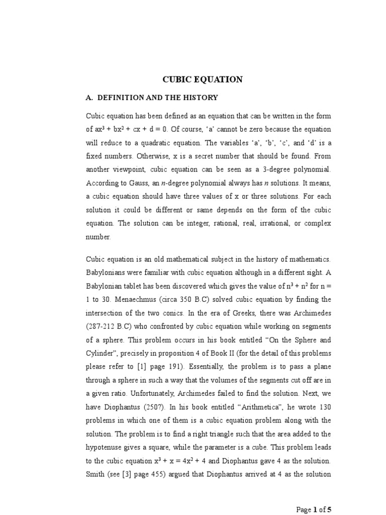 History and Solutions of Cubic Equations | PDF | Equations ...