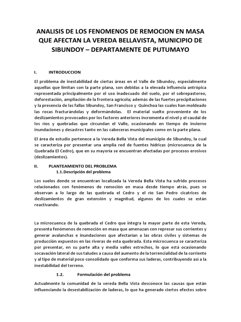 Analisis de Los Fenomenos de Remocion en Masa Que Afectan La Vereda ...