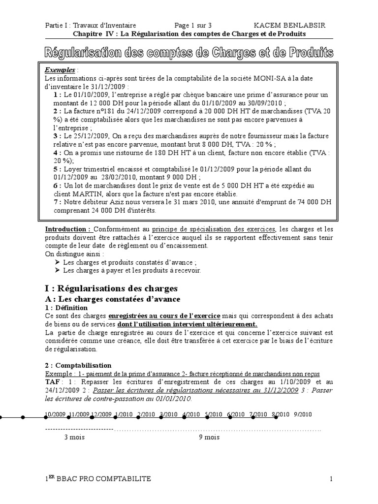 Régularisation Des Charges Et Produits Exercices Corrigés Pdf Régularisation Des Charges Et Des Produits | PDF | Facture | Prêts