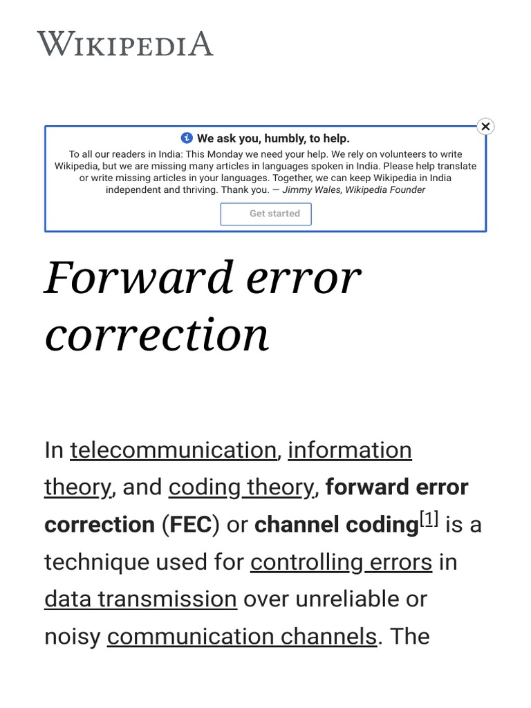 Forward Error Correction Wikipedia PDF Forward Error Correction