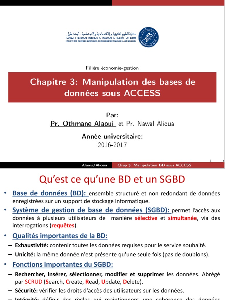 Cours Informatique de Gestion - Manipulation Access | PDF | Microsoft ...