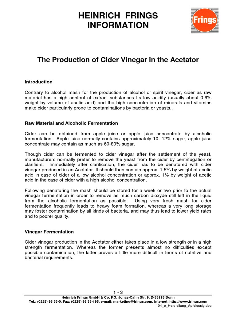 Cider Vinegar Production in Acetator | PDF | Vinegar | Cider