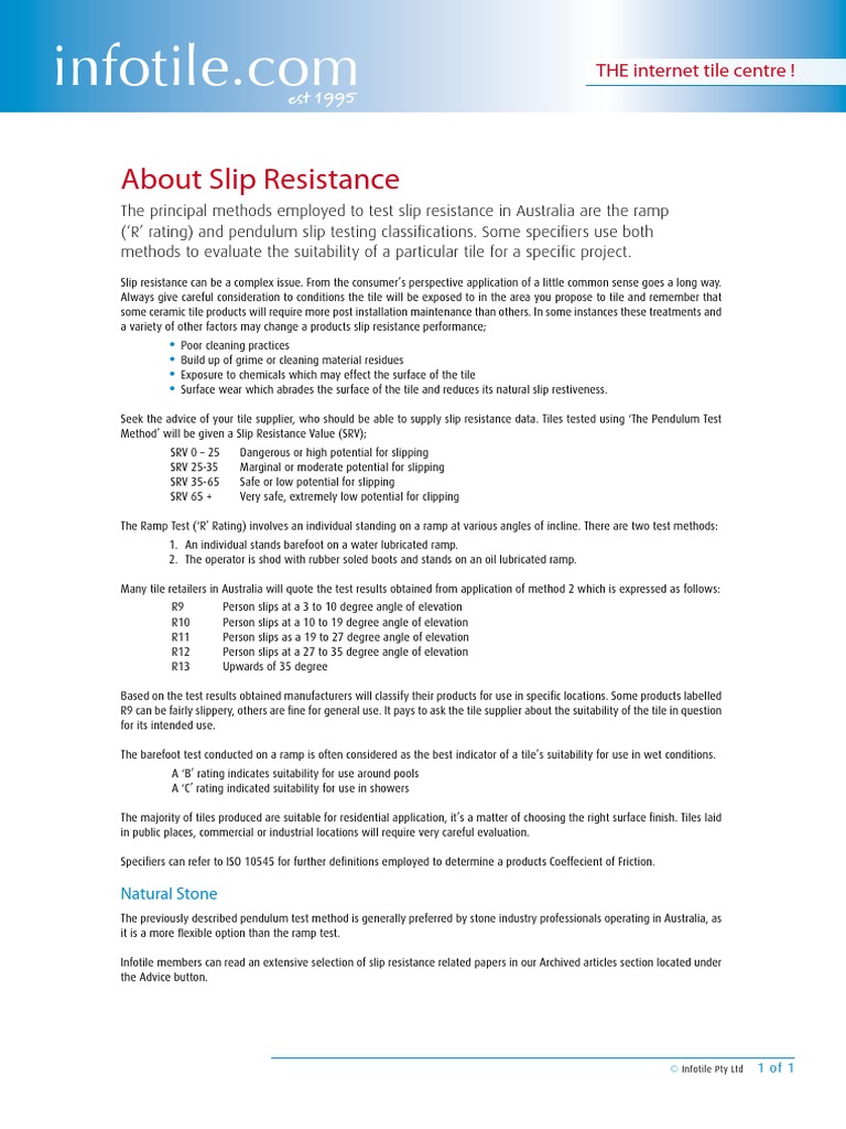 Slip Resistance Rating PDF Tile Wear