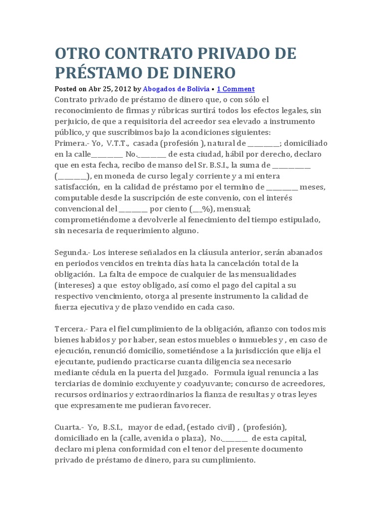 Contrato Privado de Préstamo de Dinero | PDF | Pagos | Gobierno