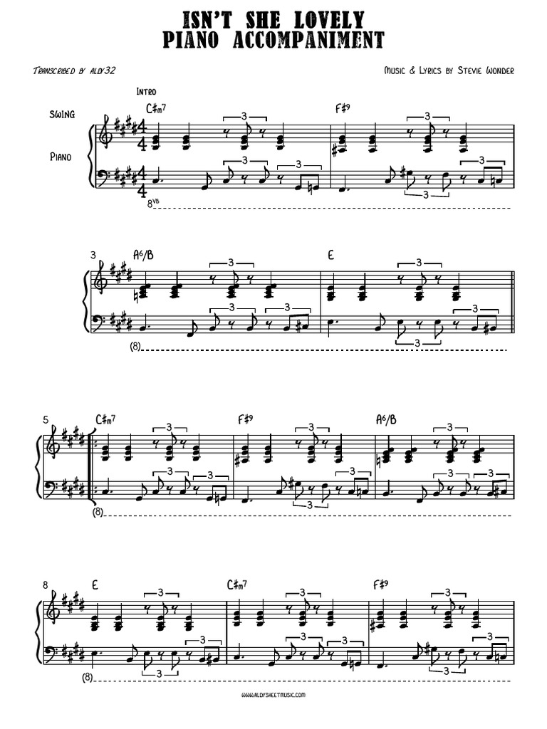 Isn't She Lovely sheet music (real book with lyrics) (PDF)