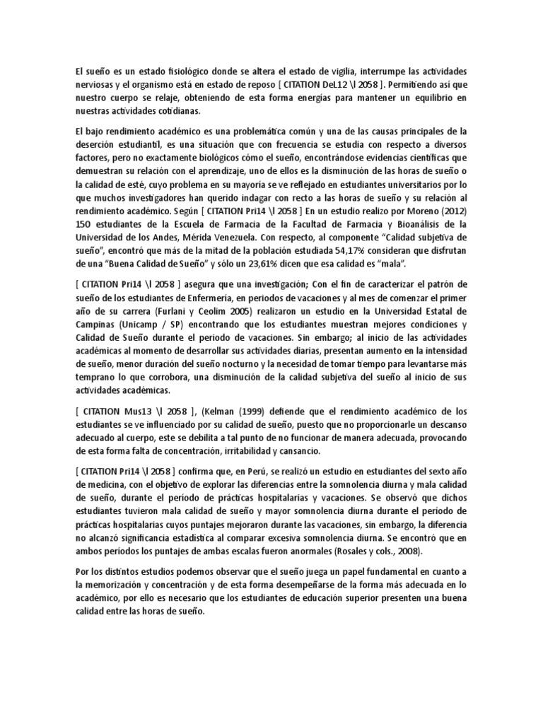 Calidad del Sueño y Rendimiento Académico | PDF | Dormir | Educación ...