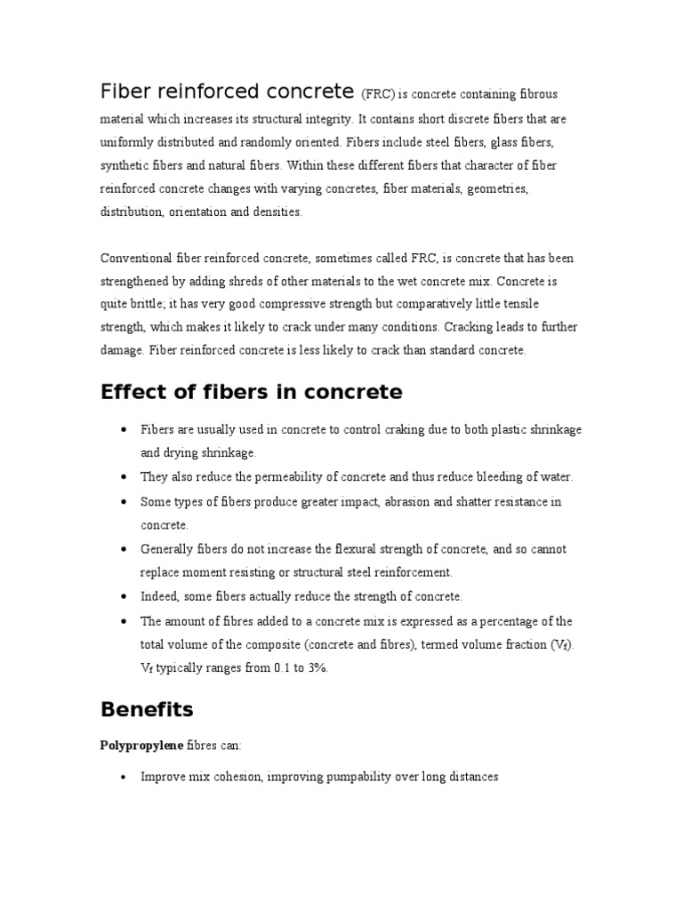 Benefits of Fiber Reinforced Concrete | PDF