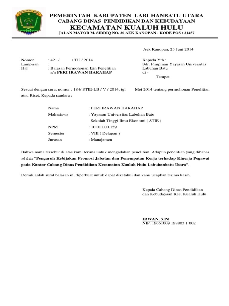 Surat Balasan Kuliah