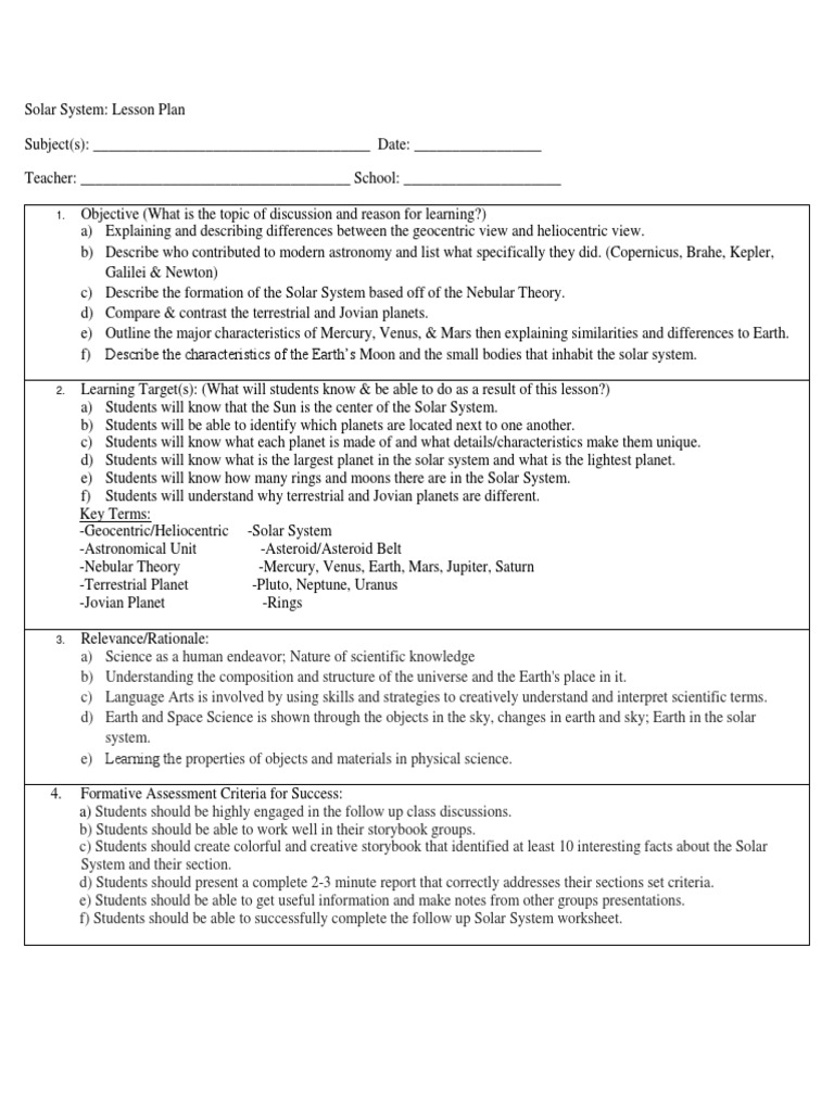 Solar System Lesson Plan for Grades 3-4 | PDF | Planets | Solar System