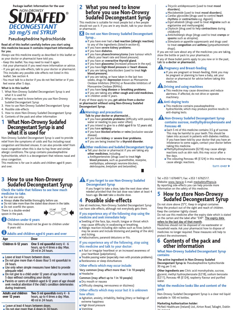 PIL For Sudafed Decongestant PDF Drugs Pharmacology