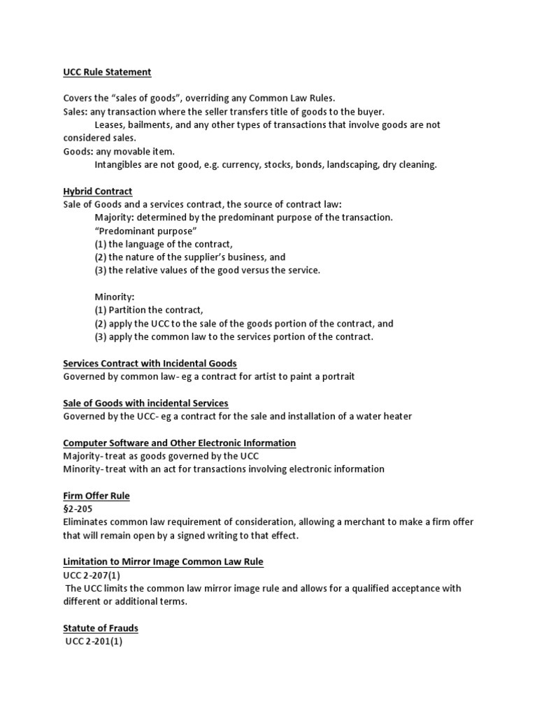 Contracts UCC Rule Outline PDF Implied Warranty Breach Of Contract