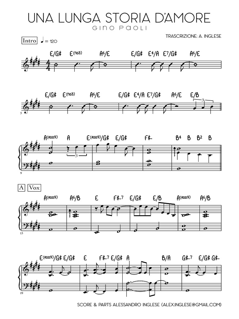 Una Lunga Storia d'Amore - Piano