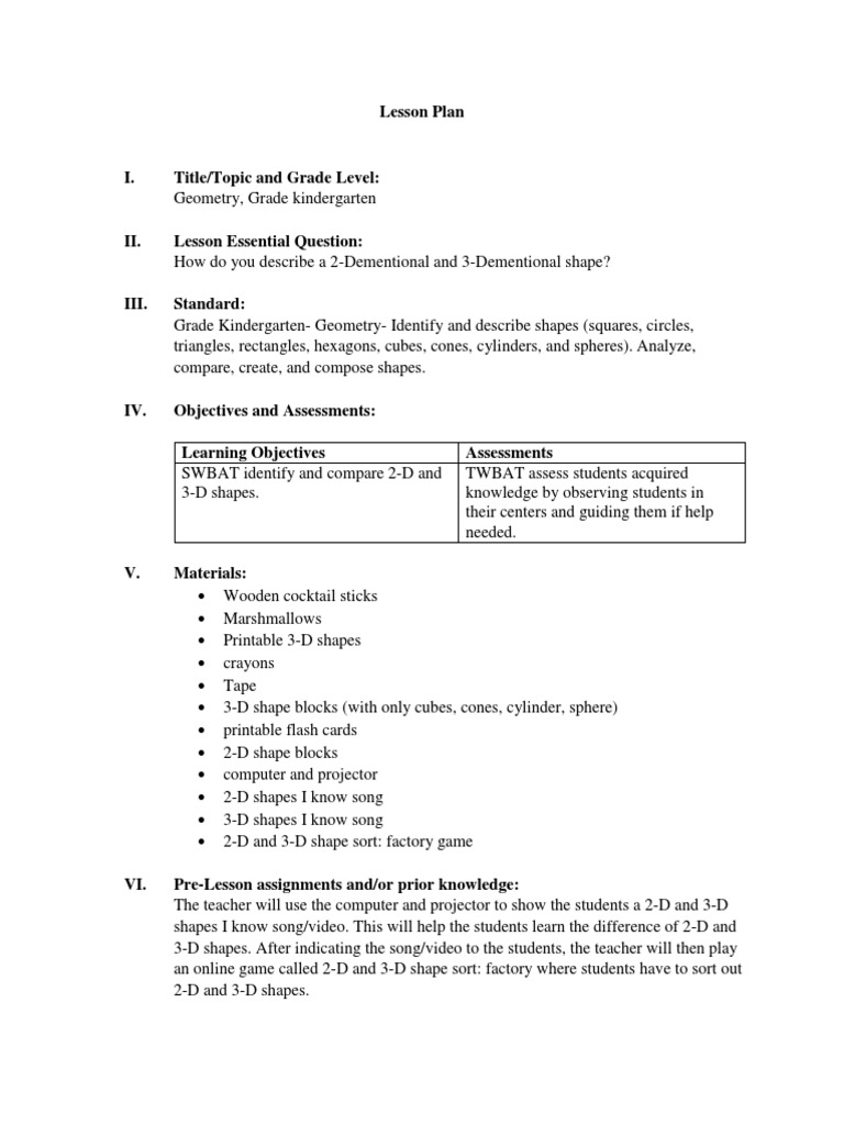Lesson Plan 1 | PDF | Shape | Lesson Plan