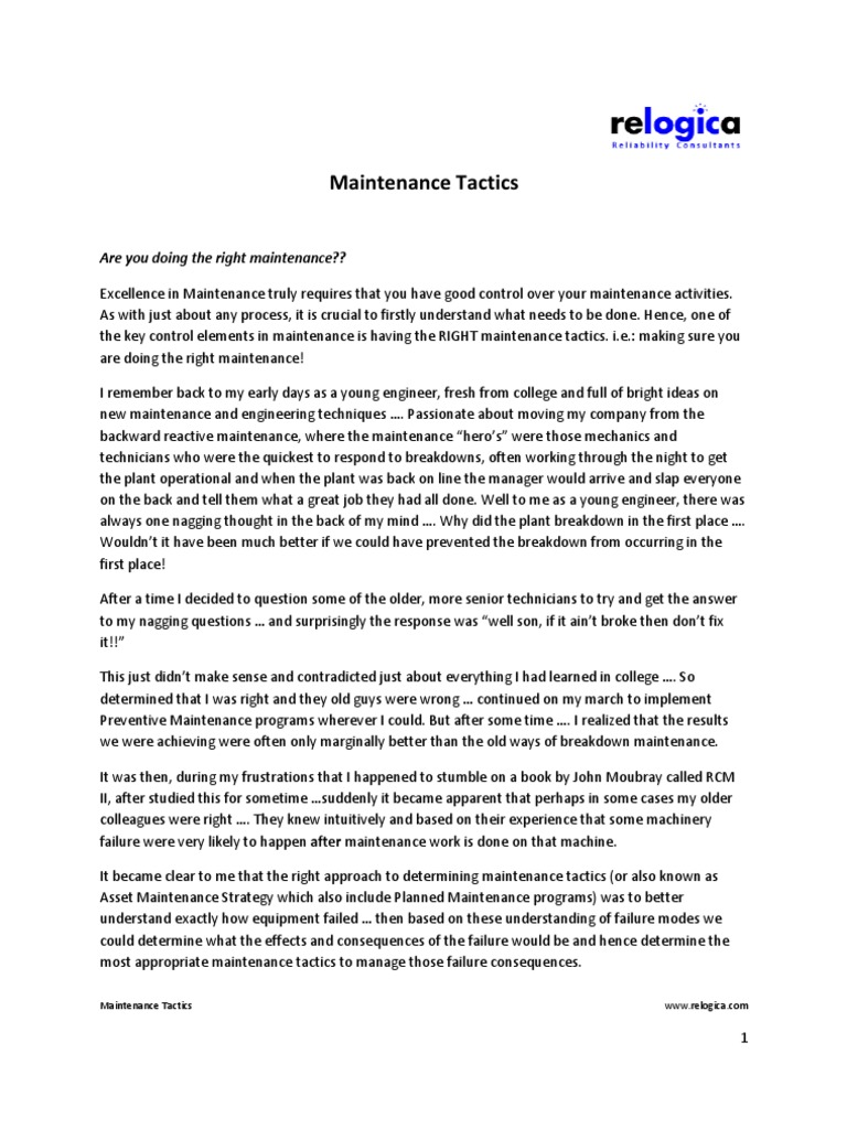 Effective Maintenance Tactics Explained | PDF | Emergence | Cognition