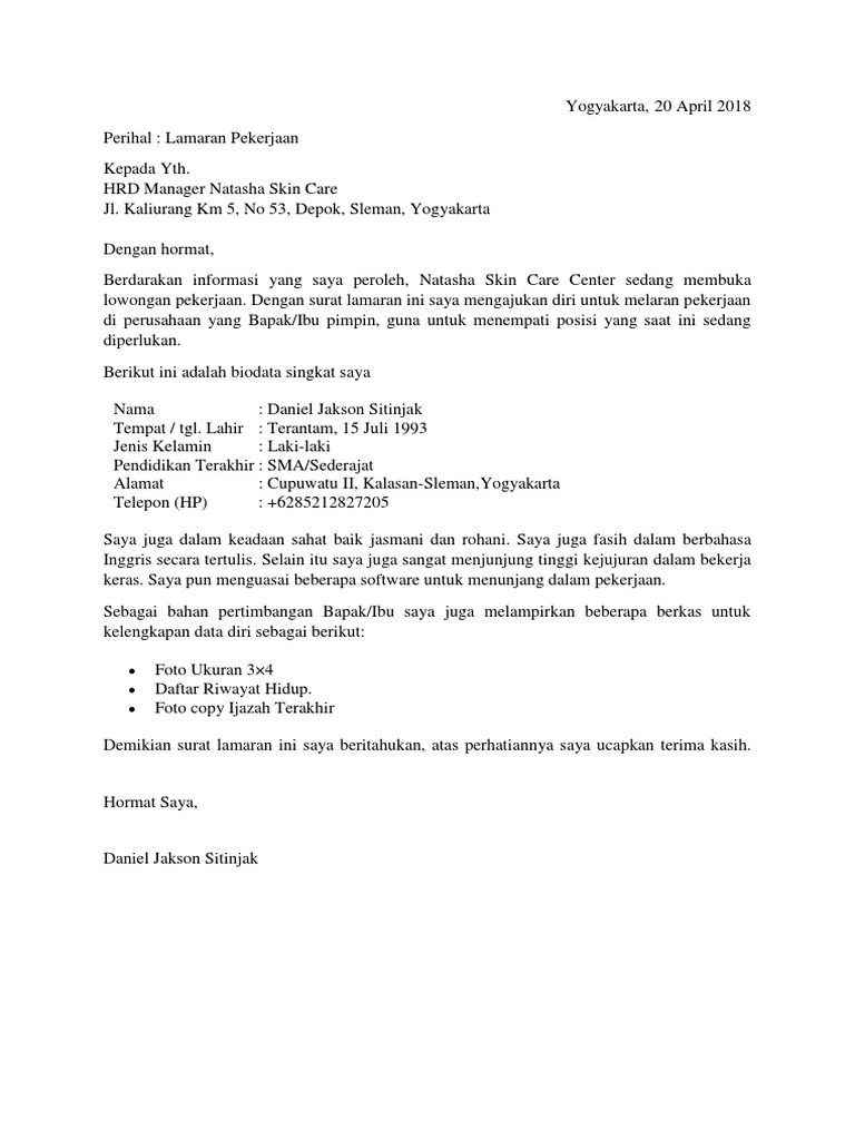 Contoh Surat Lamaran Kerja Umum Finish Pdf