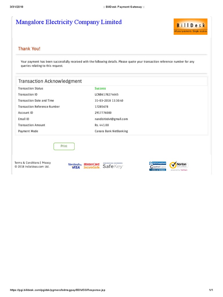 Mangalore Electricity Company Limited Transaction Acknowledgment PDF