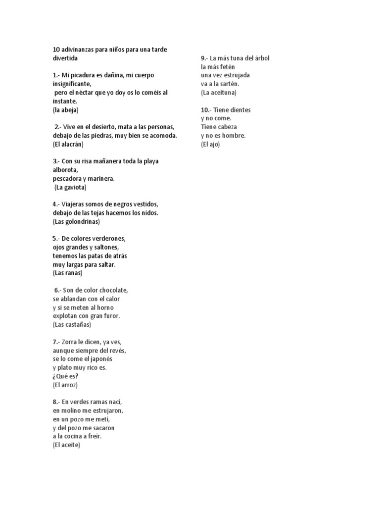 10 Adivinanzas para Niños | PDF