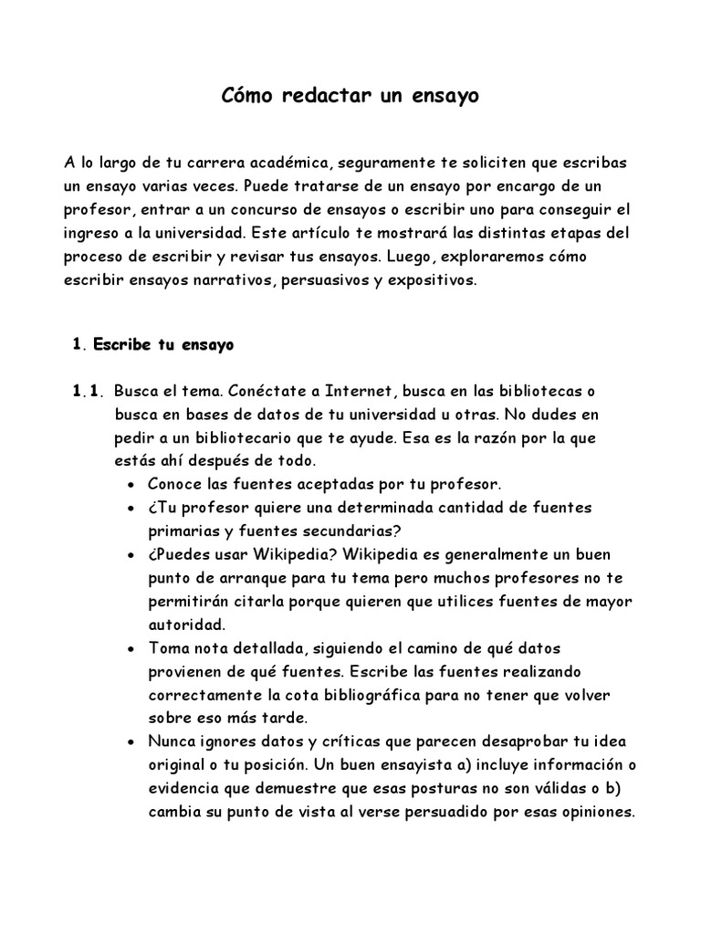 Cómo Redactar Un Ensayo Ensayos Plagio