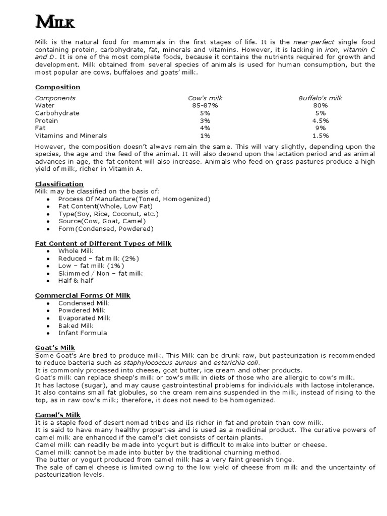 Composition and Properties of Milk | PDF | Powdered Milk | Milk