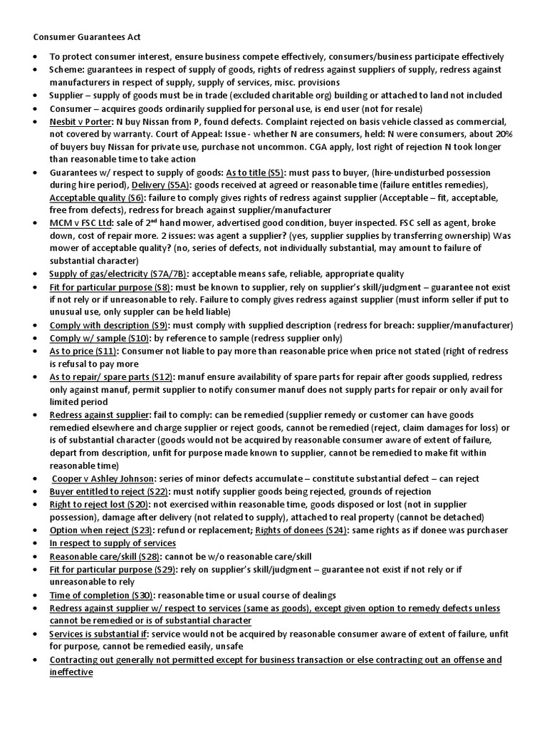 Consumer Guarantees Act PDF Civil Law (Legal System) Business Law