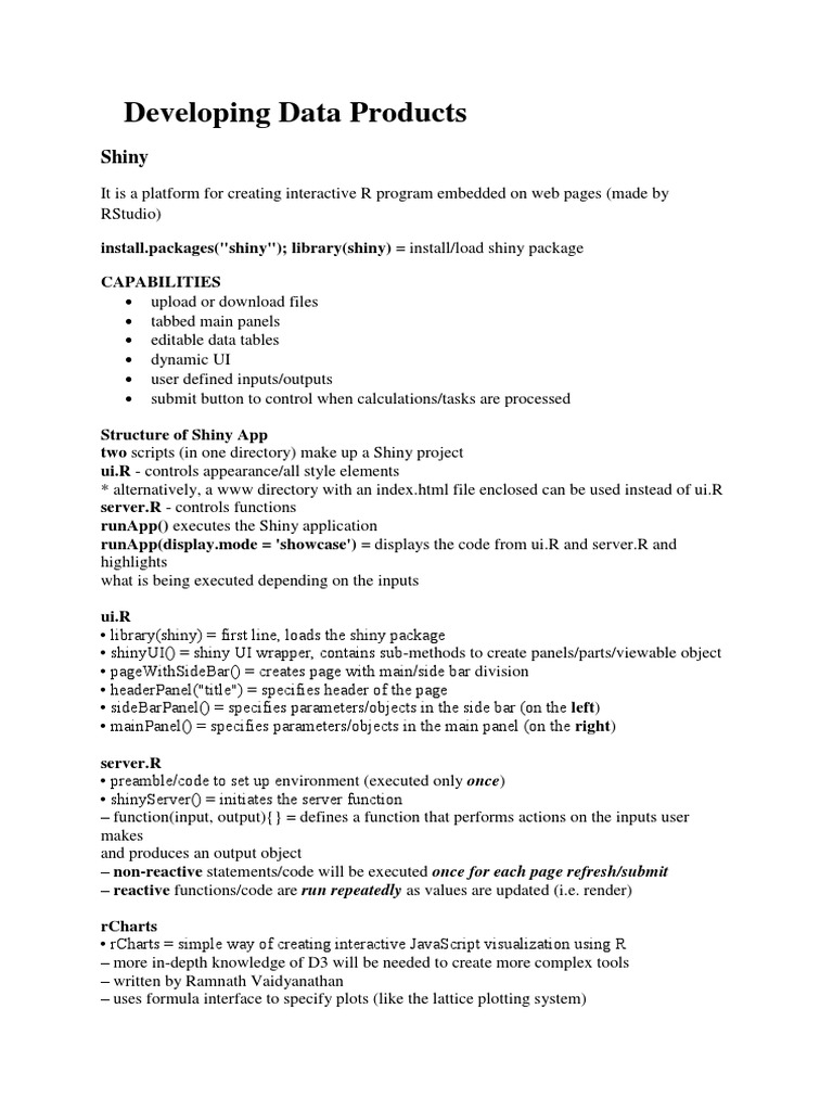 Creating Interactive Data Products with Shiny | PDF | R (Programming ...