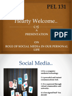 A Presentation ON Role of Social Media in Our Personal Life