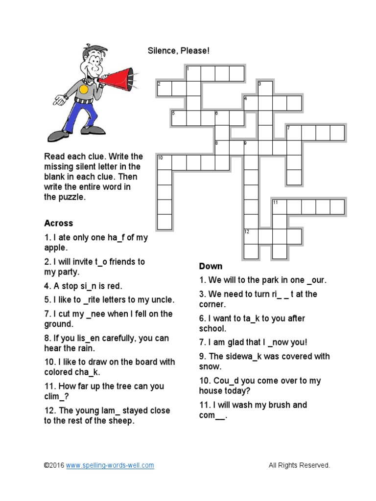 Printable Crossword Puzzles For Kids Silence | PDF | Leisure