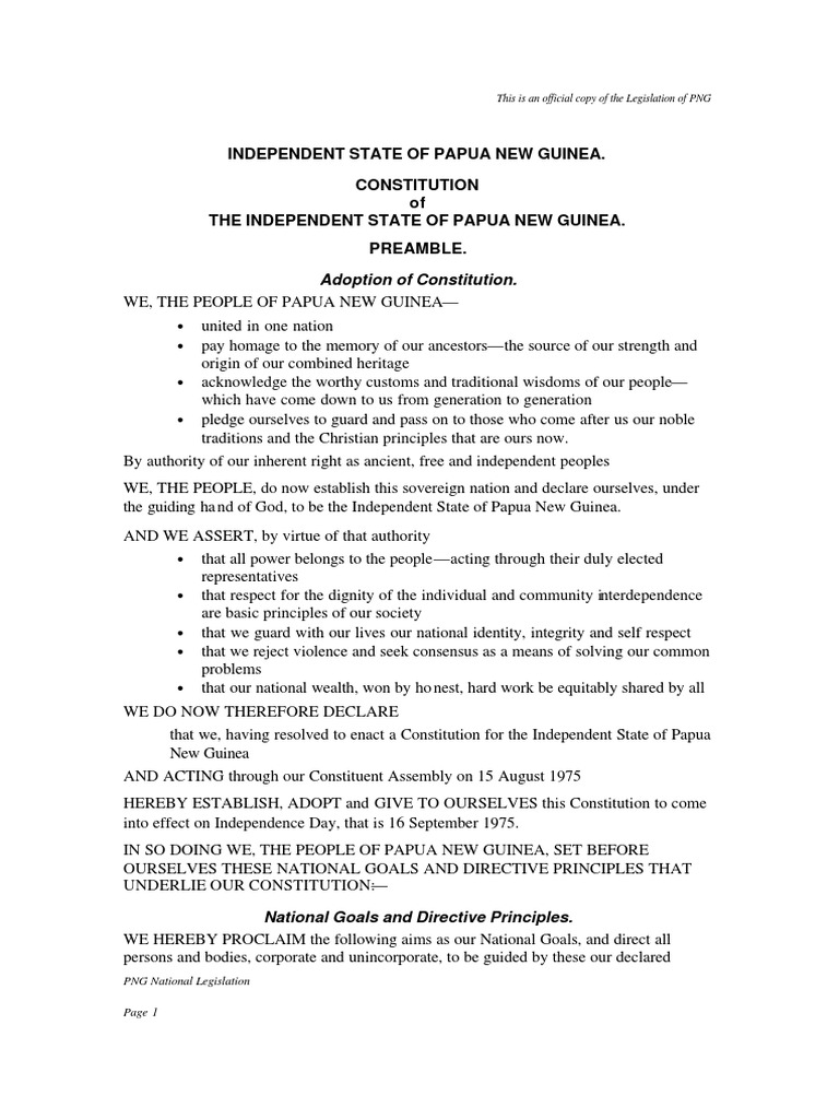 PNG Constitution: Goals and Principles | PDF | Papua New Guinea ...