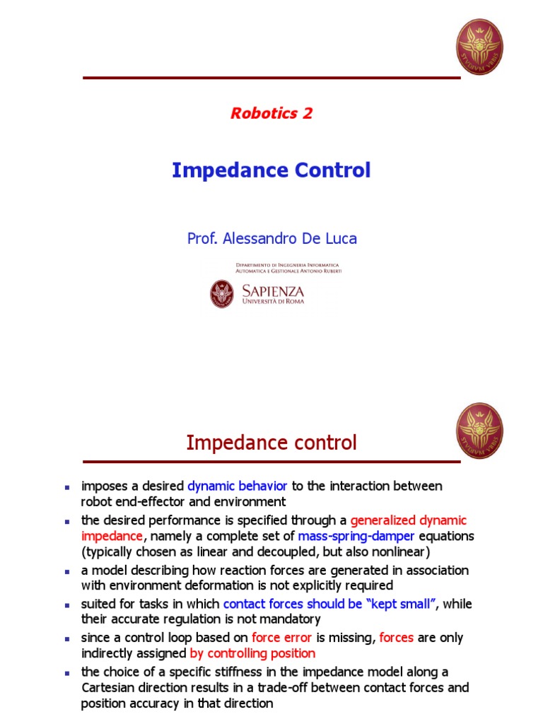 Impedance Control: Robotics 2 | PDF | Stability Theory | Control Theory