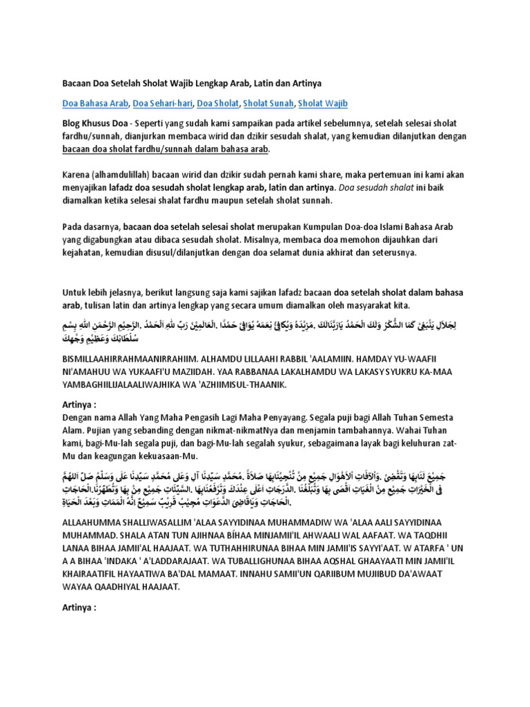 Bacaan Doa Setelah Sholat Wajib Lengkap Arab Ayu Pdf