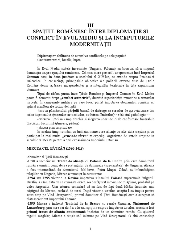 Spatiul Romanesc Intre Diplomatie Si Conflict | PDF