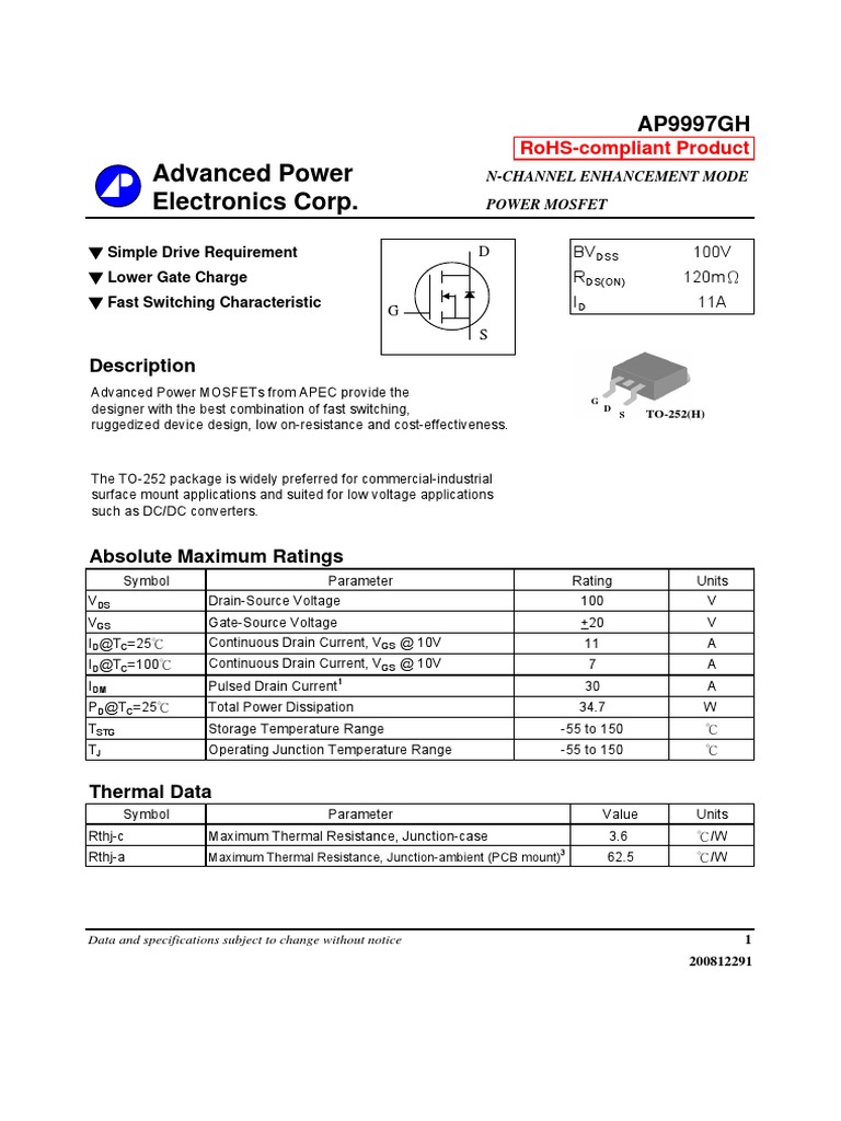AP9997GH MOSFET Datasheet | PDF
