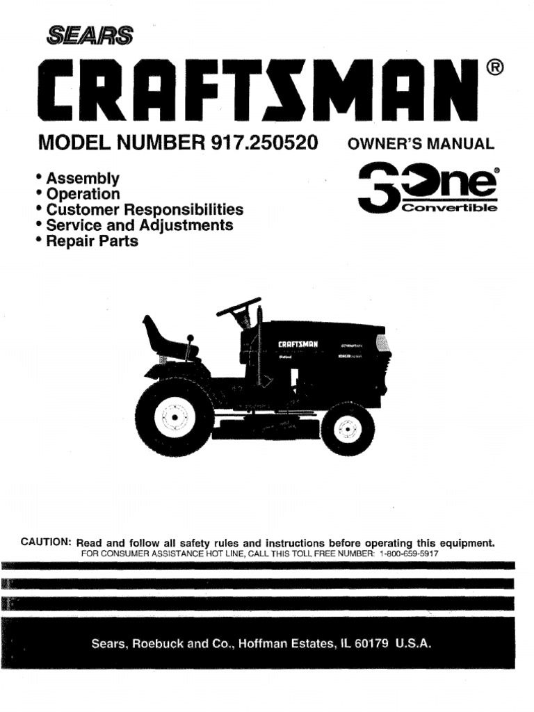 Craftsman MODEL NUMBER 917.250520 Owners Manual | PDF | Tractor | Plough