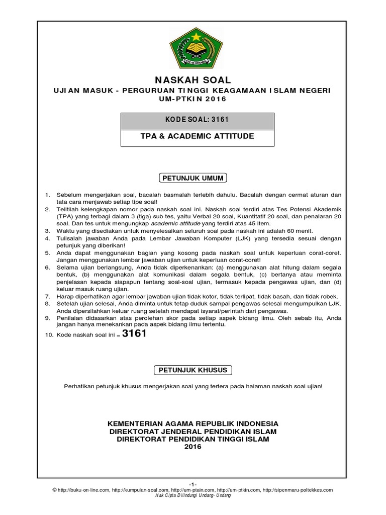 2016 Soal Um Ptkin Tpa 2016 Pdf