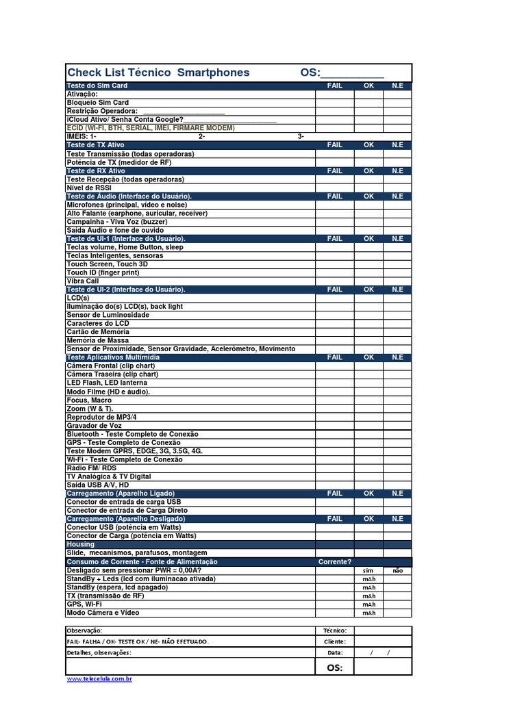 Checklist de Testes para Celulares | PDF | Smartphone | Tecnologia de mídia