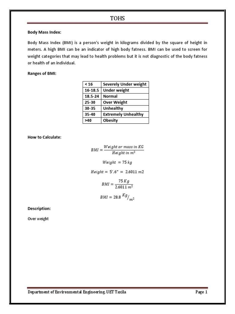 Body Mass Index Pdf