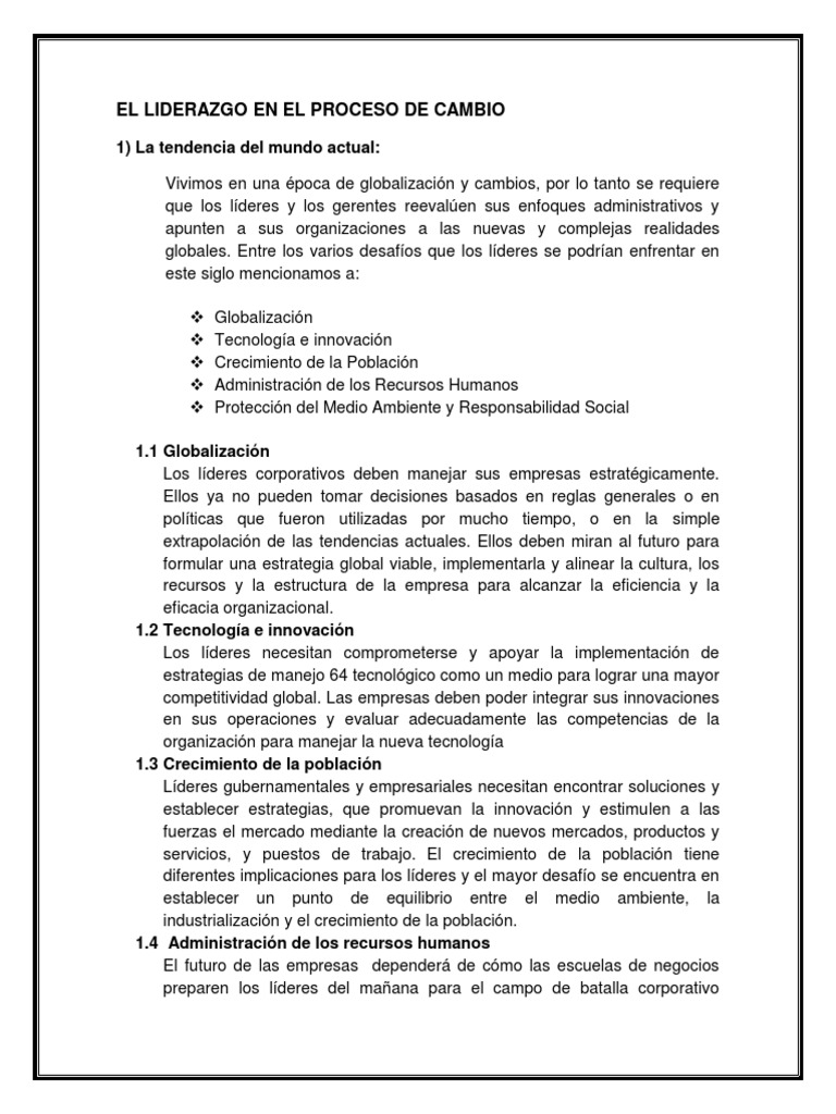 El Liderazgo en El Proceso de Cambio | PDF | Liderazgo | Toma de decisiones