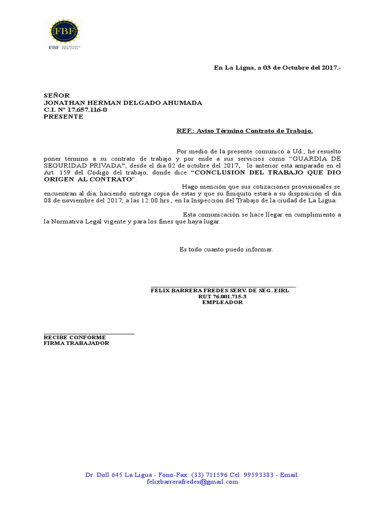 Ejemplo De Carta De Aviso De Despido Modelo De Carta De Aviso De