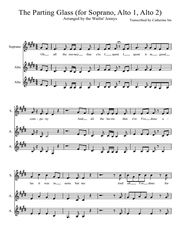 The Parting Glass For Soprano Alto 1 Alto 2
