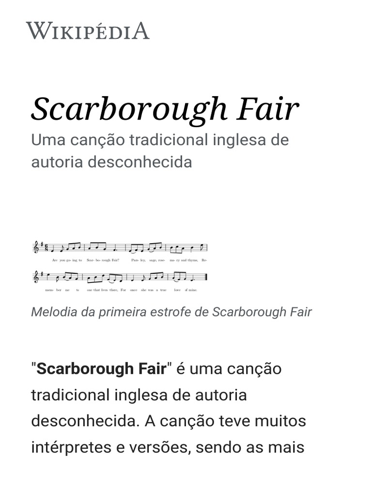 Scarborough Fair - Wikipédia, A Enciclopédia Livre, PDF, Scarborough Fair  (balada)