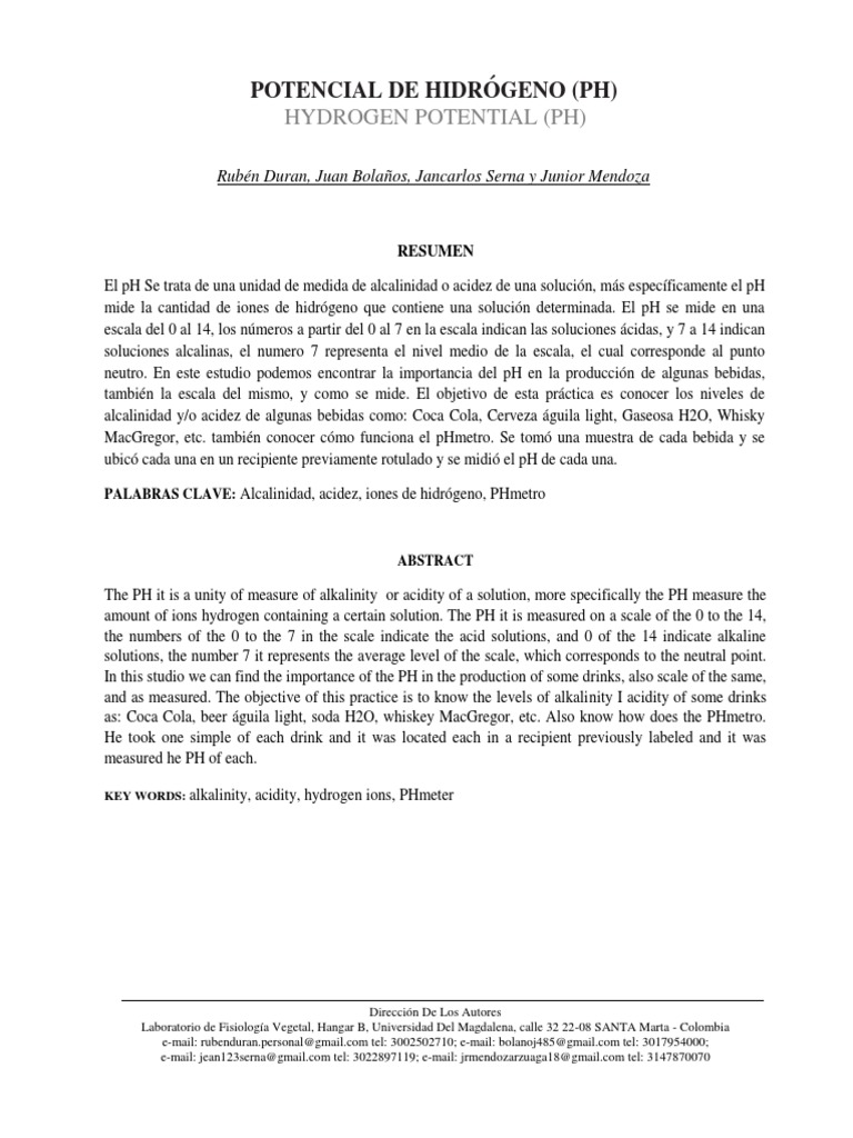 Informe El PH | PDF | Ph | Química analítica