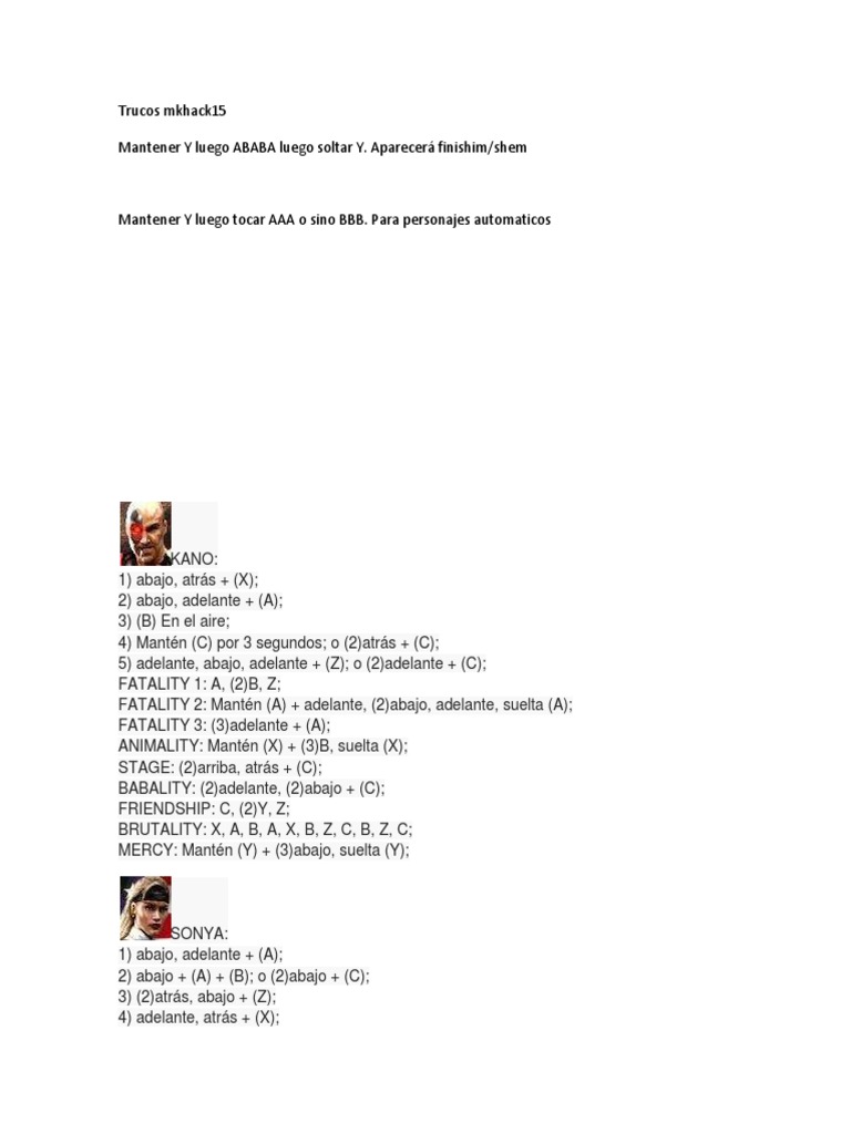 Ultimate Mortal Kombat Trilogy Movimientos Y Fatality Pdf Personajes Creados Continuacion
