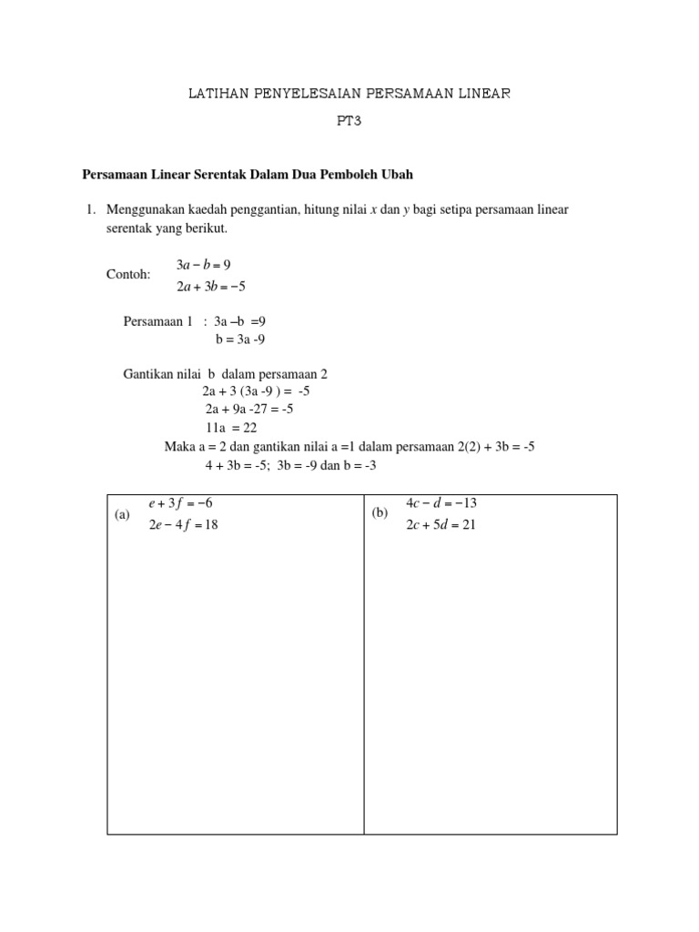 Soalan Persamaan Linear Serentak